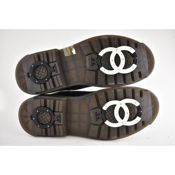 Chanel 23C Blue Black CC Combat Lace Up Tie Ankle Short Hiking Ski Snow Boots 42 - Picture 15 of 16